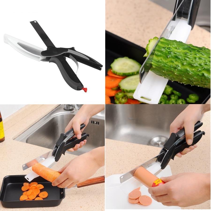 Clever Cutter 2-in-1 Knife & Cutting Board Kitchen Scissors Chop / Slicer  Cutter